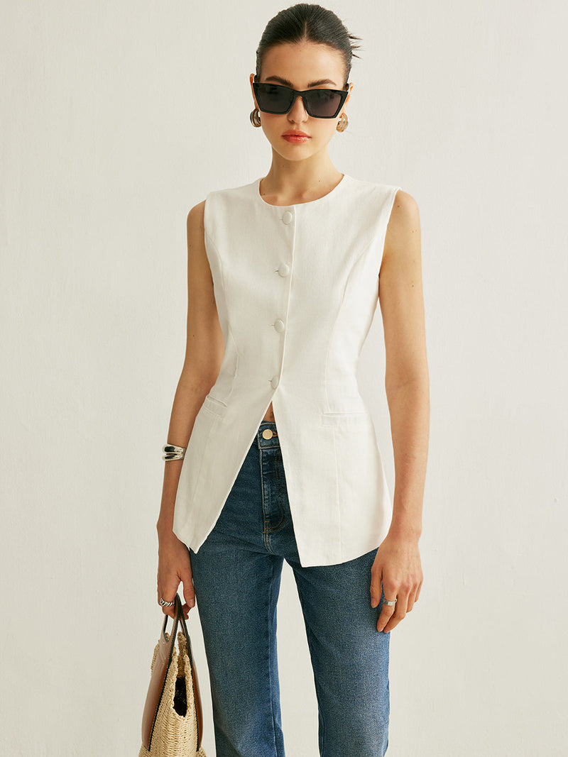 Quinn Women's Linen Vest - full-length view