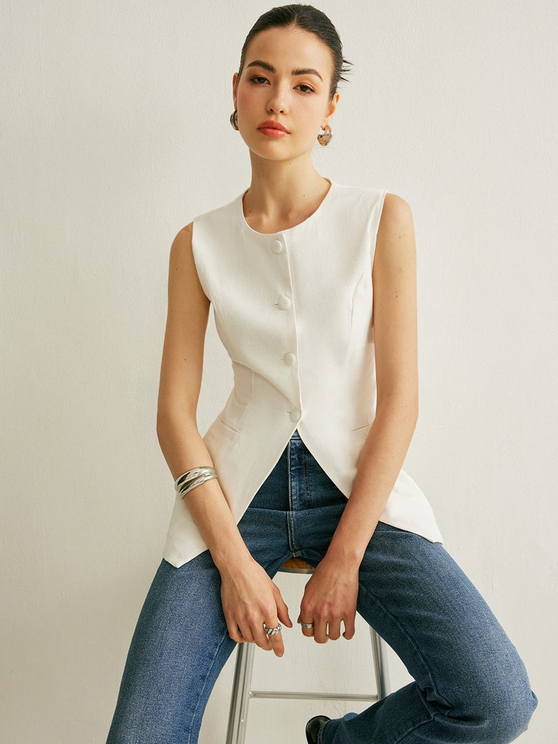 Quinn Women's Linen Vest | Cotton, Sleeveless, Button