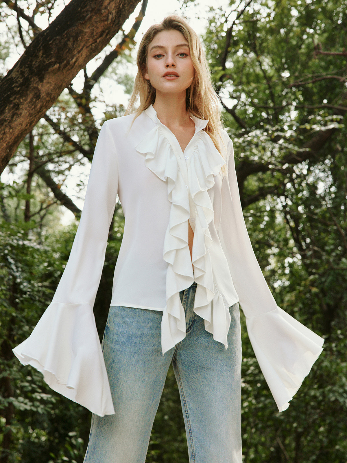 Freya Women's Pleated Blouse - fabric and finish detail