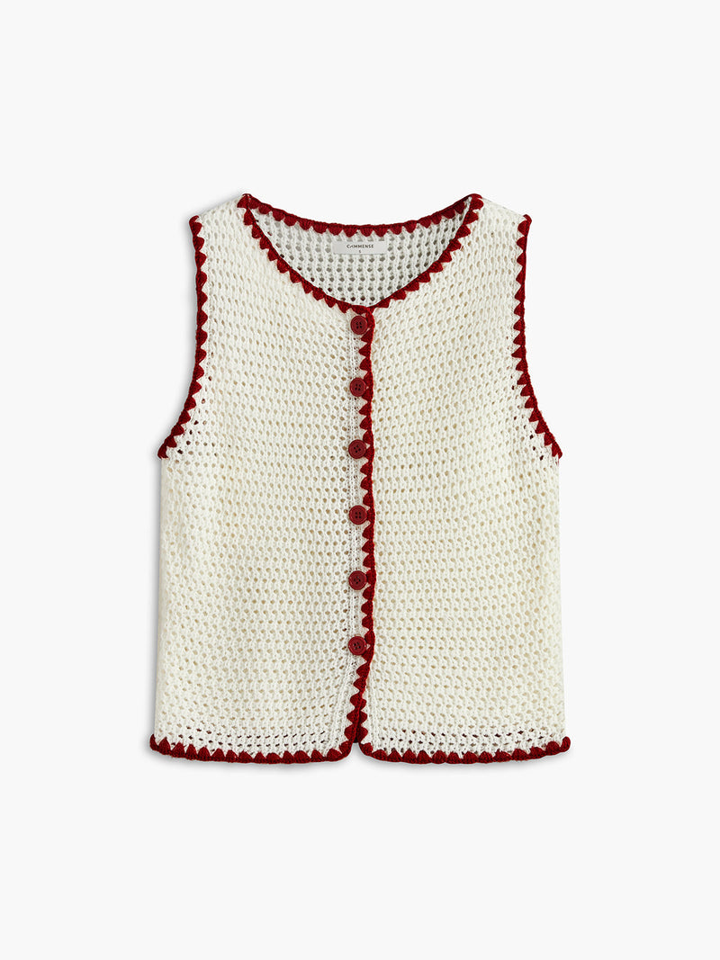 Kaia Women's Crochet Vest | Contrast, Embroidered, Knit