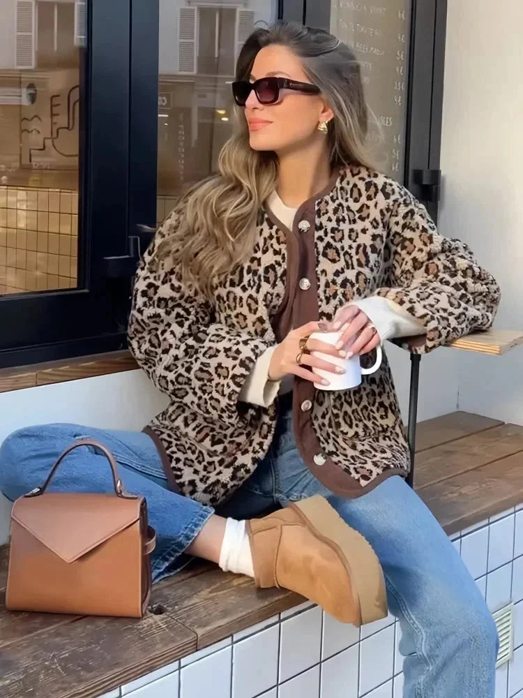 Lila Women's Leopard Cardigan - fabric and finish detail
