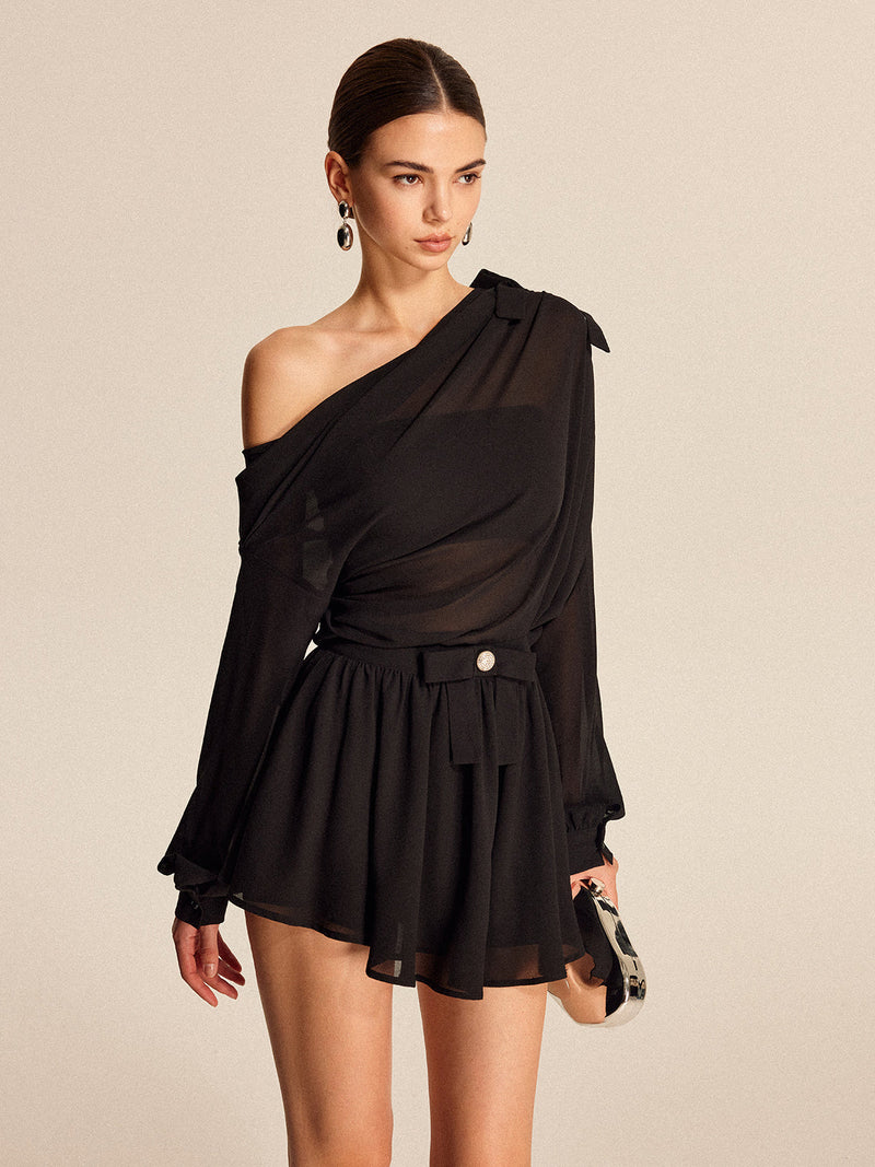 Rhea Women's Top | Bow, Chiffon, Zipper
