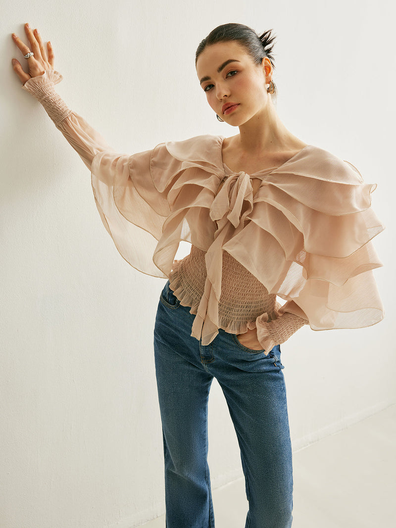 Elena Women's Pleated Top - close-up detail