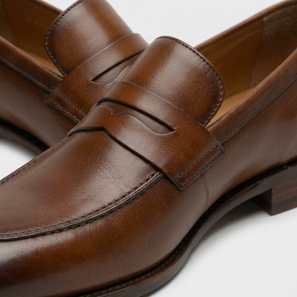 Dorian Men's Block Heel Loafers - fabric and finish detail