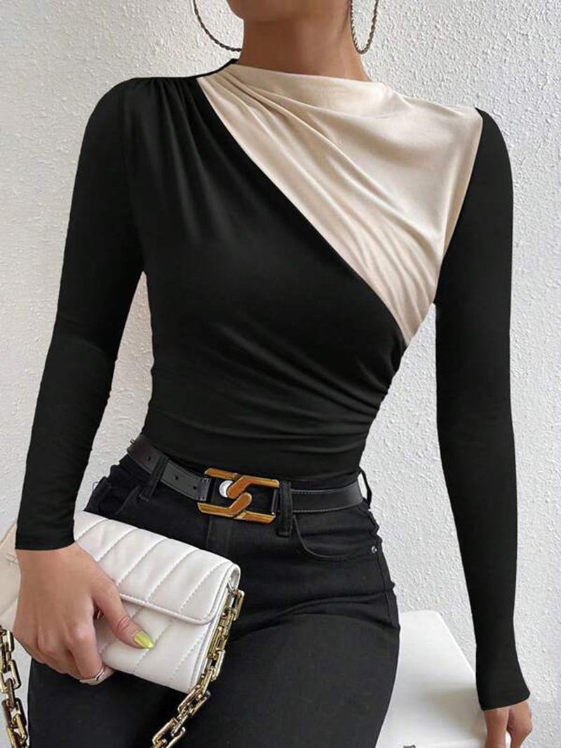 Sable Women's Pleated T-shirt | Draped, Colorblock, Jersey