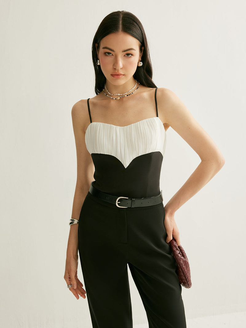 Rhea Women's Adjustable Camisole | Pleated, Contrast, Sleeveless