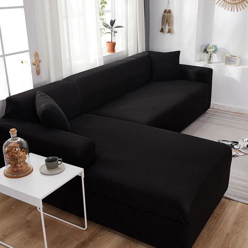 L-Shaped Black Corner Sofa Cover