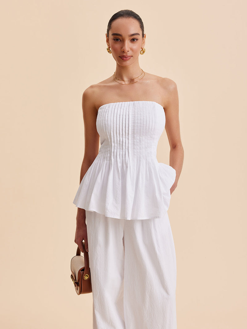 Ulla Women's Pleated Top | Peplum, Slim Fit, Cotton