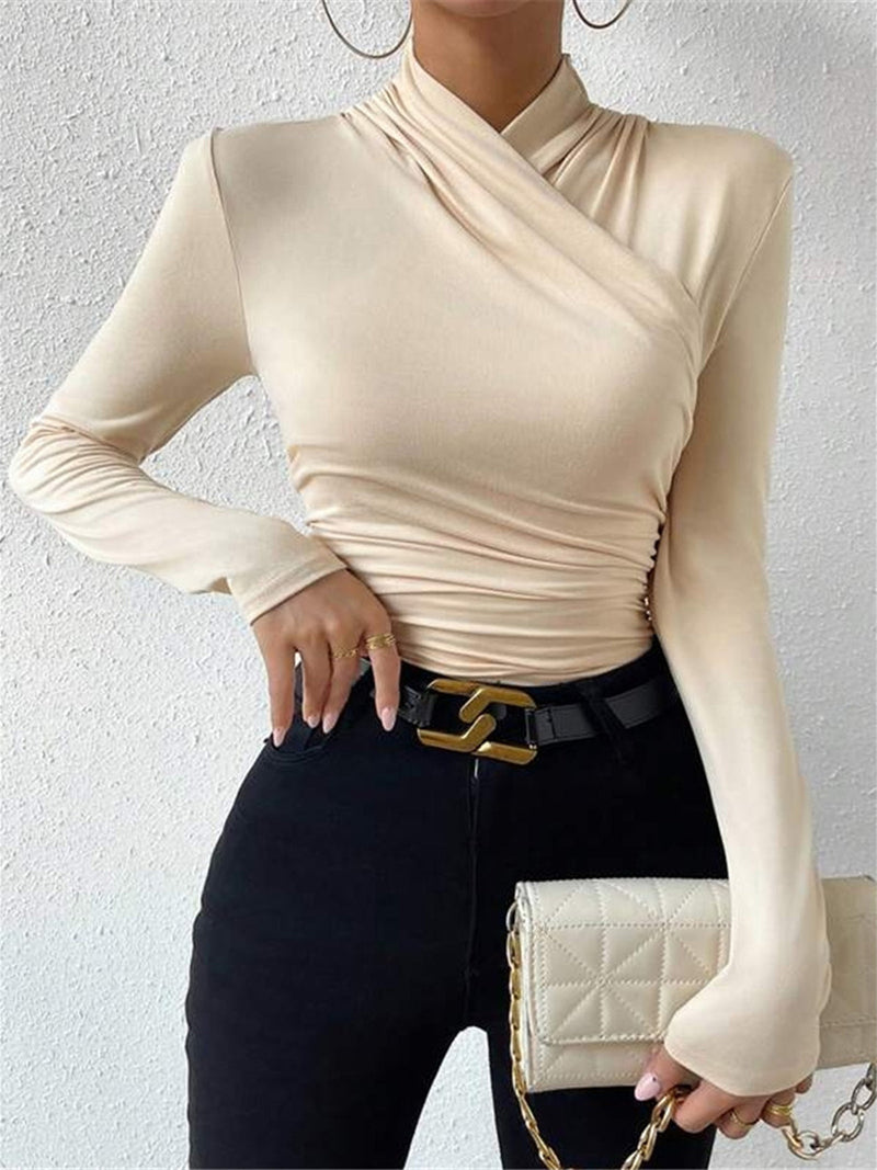 Uma Women's Pleated T-shirt | Slim Fit, Jersey, Long Sleeve