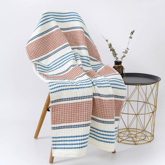 Colorblock Striped Cotton Bath Towel | Honeycomb Weave, Quick-Drying