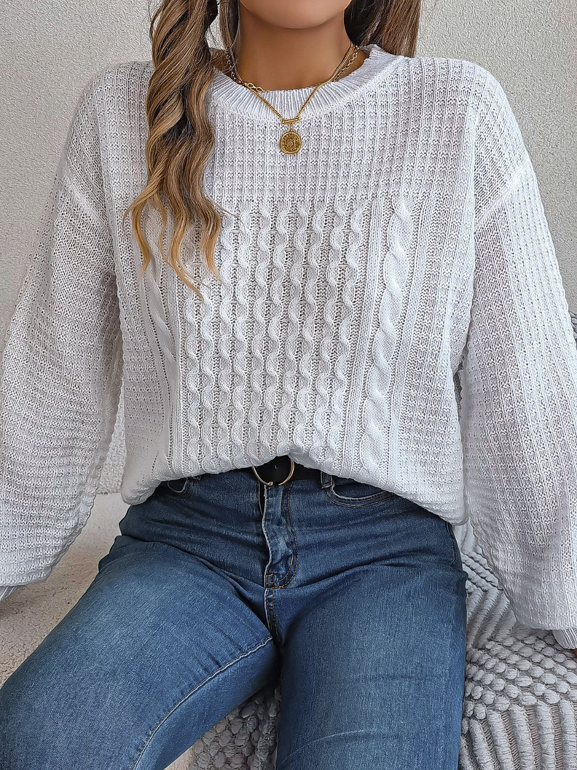 Bijou Women's Cable Knit Sweater - close-up detail