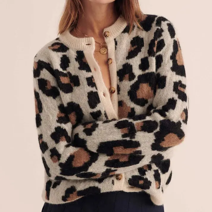 Eloise Women's Leopard Cardigan - shown in use