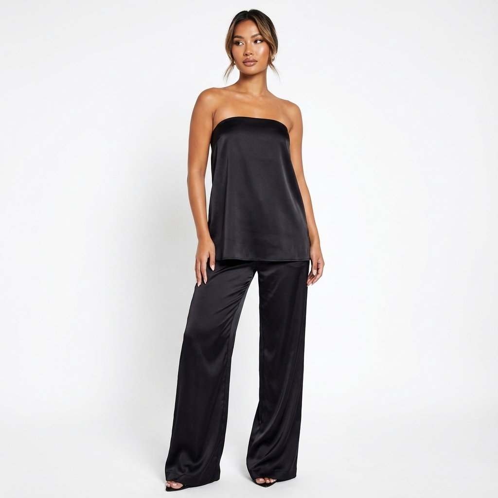 Conjunto bandeau para mujer Eliza | Top sin tirantes, Pantalones de pierna recta