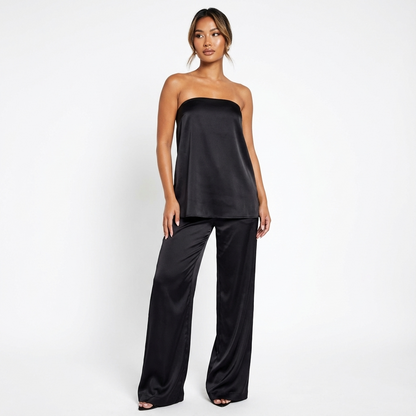 Conjunto bandeau para mujer Eliza | Top sin tirantes, Pantalones de pierna recta