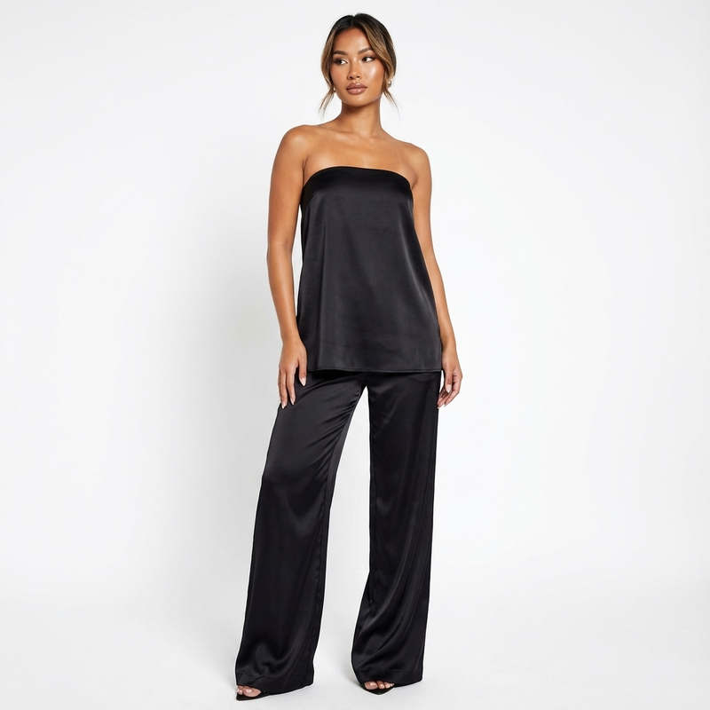 Conjunto bandeau para mujer Eliza | Top sin tirantes, Pantalones de pierna recta