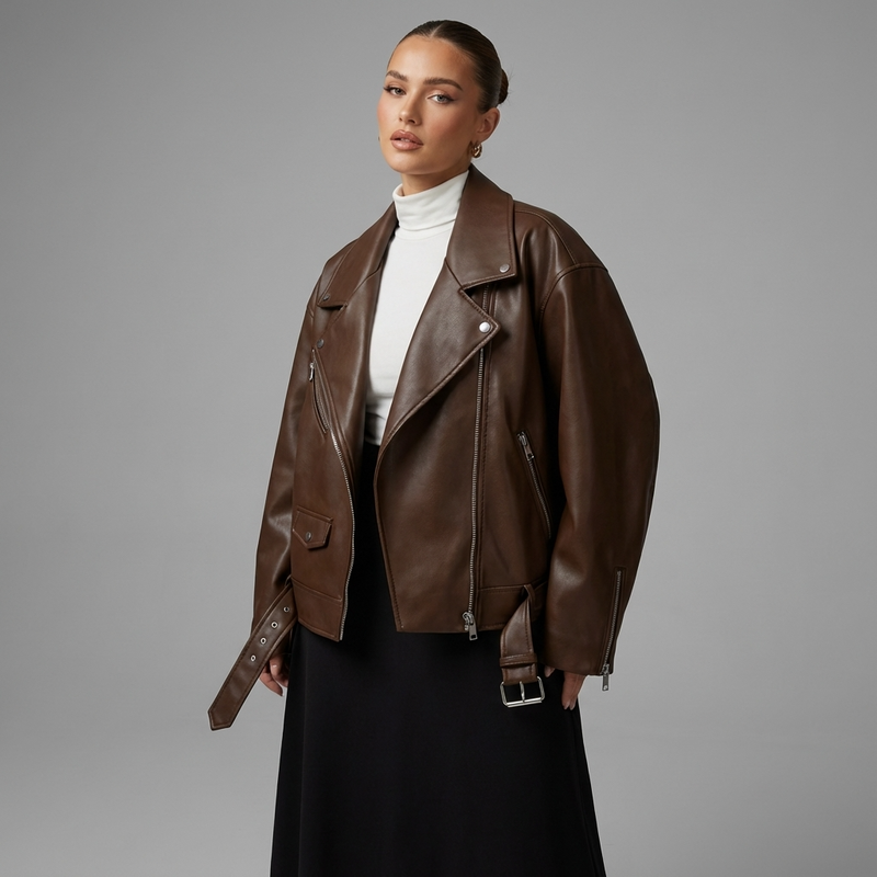 Veste moto courte femme Aria | Zip asymétrique, large col à revers