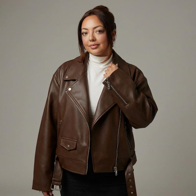 Veste moto courte femme Aria | Zip asymétrique, large col à revers