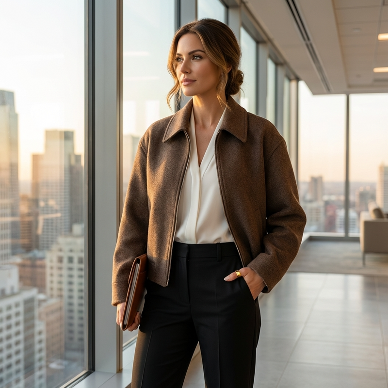 Birch Marlowe Women’s Cropped Jacket | Zip-Front Closure, Structured Silhouette