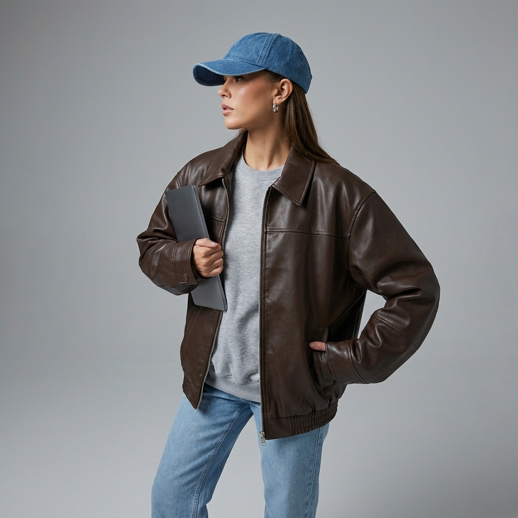 Chaqueta de cuero vegano para mujer Sienna | Cierre frontal, Silueta relajada