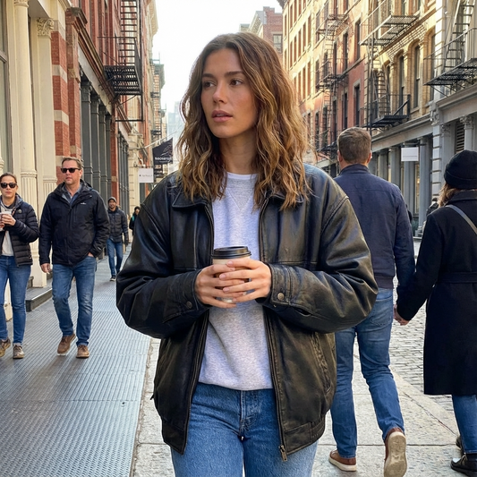 Veste en cuir vegan pour femmes Sienna | Fermeture éclair devant, silhouette décontractée