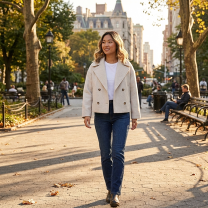 Marina Women’s Short Coat | Double-Breasted Front, Wide Lapel Collar