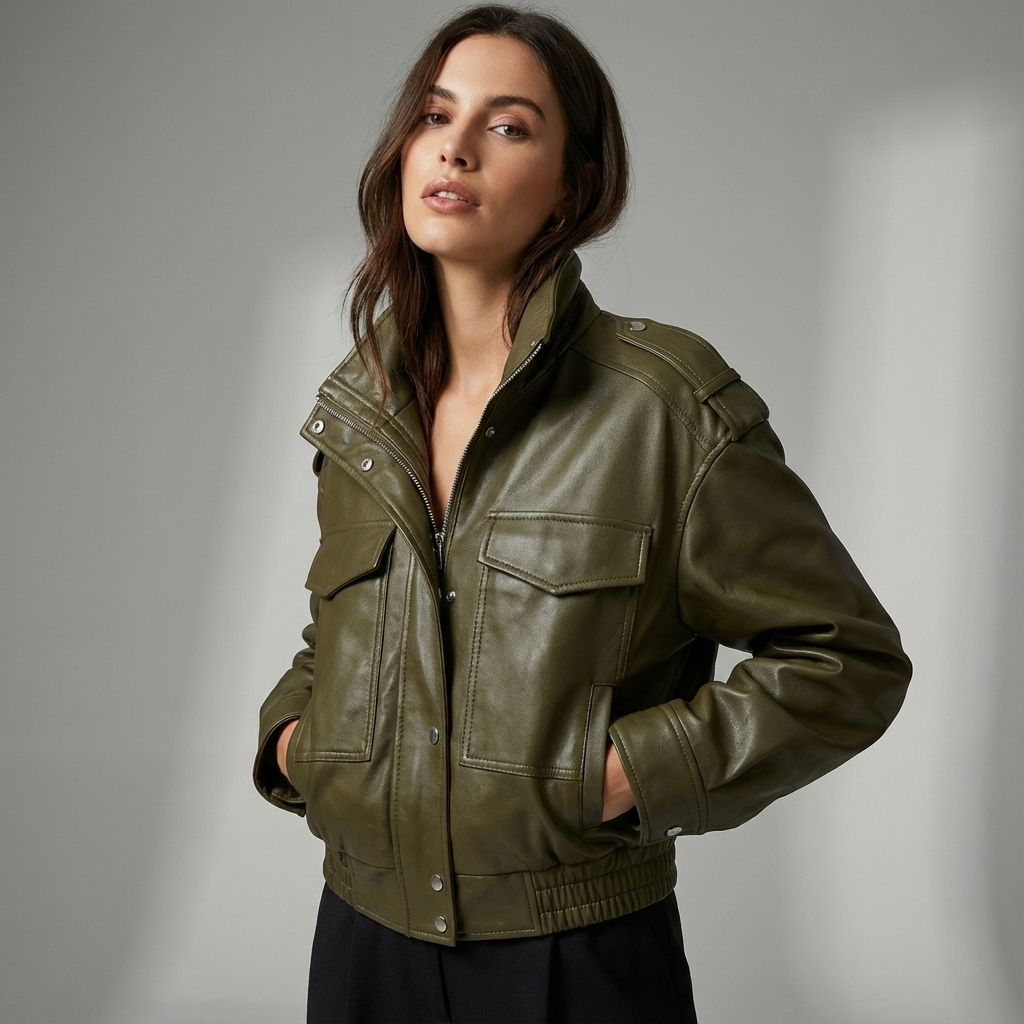 Chaqueta Utilitaria Cortada para Mujeres Maribel | Diseño con Cremallera Frontal, Detalle de Bolsillo en el Pecho