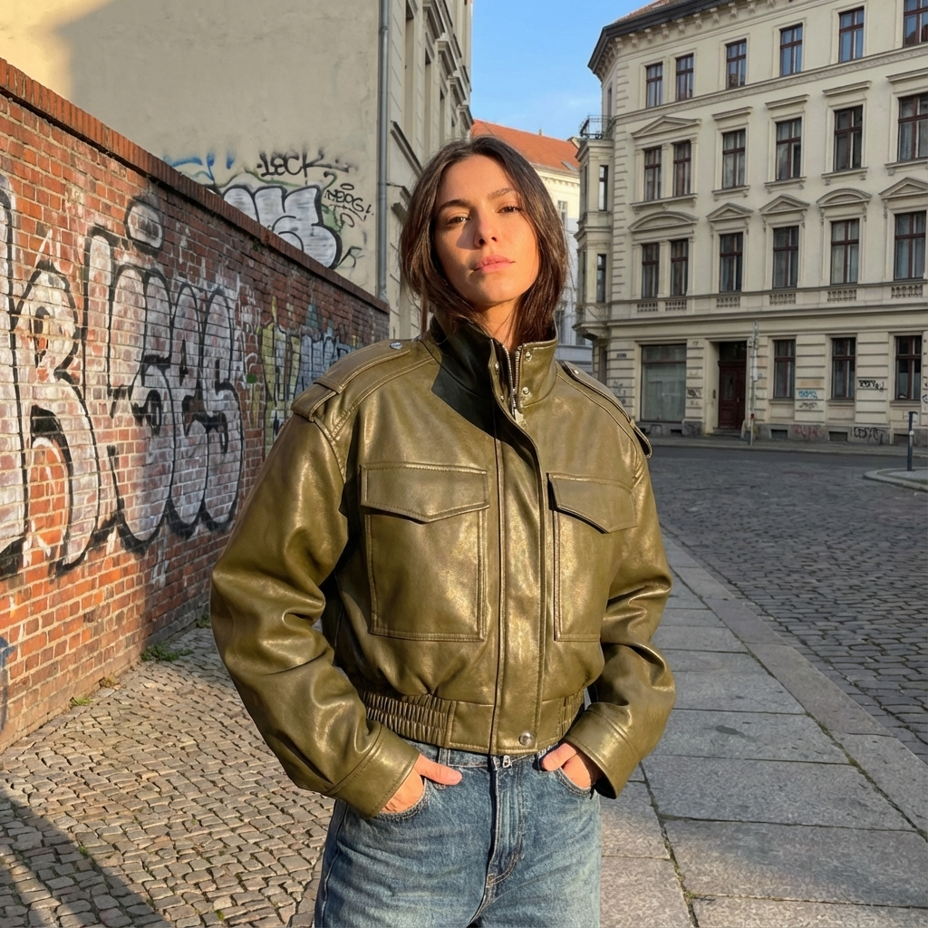 Chaqueta Utilitaria Cortada para Mujeres Maribel | Diseño con Cremallera Frontal, Detalle de Bolsillo en el Pecho