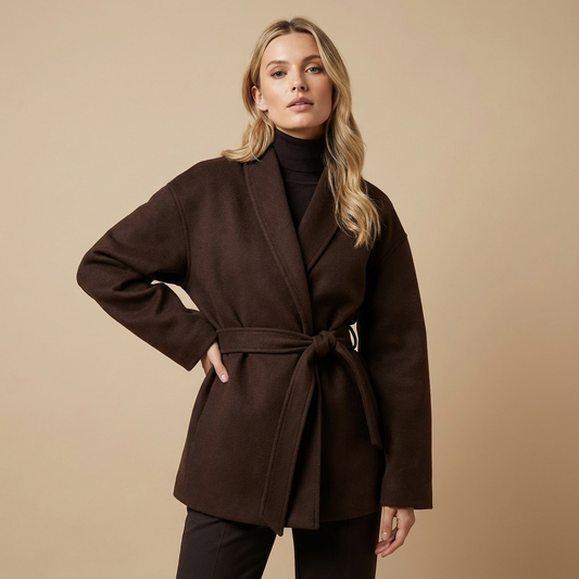Manteau portefeuille ceinturé femme Serena | Col châle, longueur courte