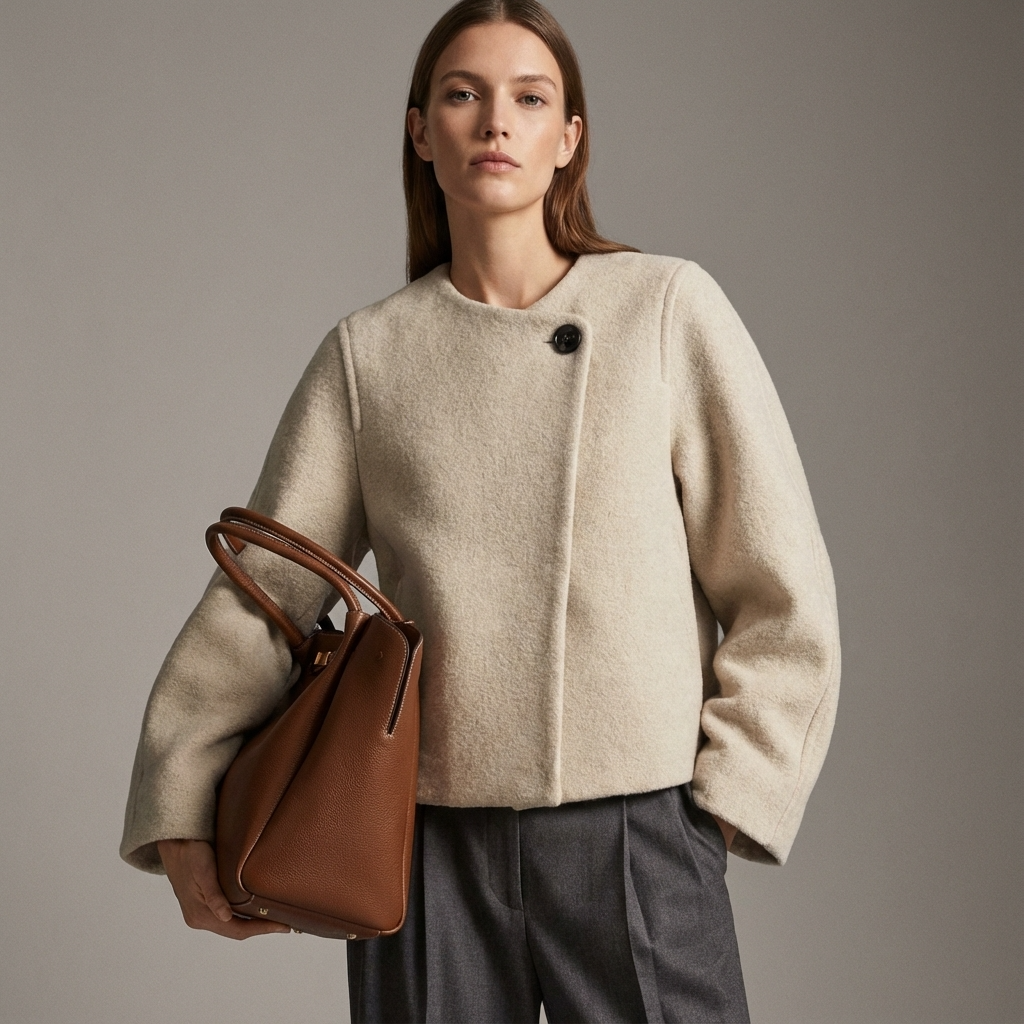 Manteau court femme Isla | Tissu mélangé laine, bouton unique remarquable