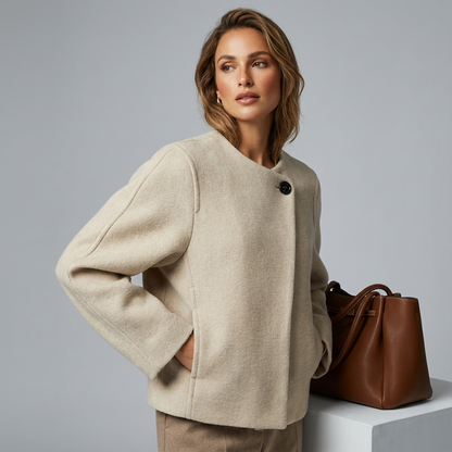 Manteau court femme Isla | Tissu mélangé laine, bouton unique remarquable