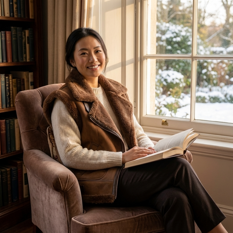 Chaleco de Piel Sintética para Mujeres Iris | Panel Frontal de Ante, Cuello de Solapa Acolchado