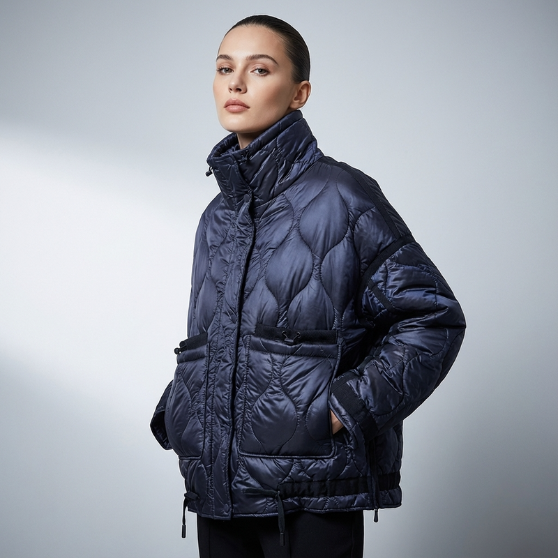 Chaqueta Acolchada con Cuello Alto para Mujeres Aria | Cierre Frontal con Cremallera, Bolsillos de Parche