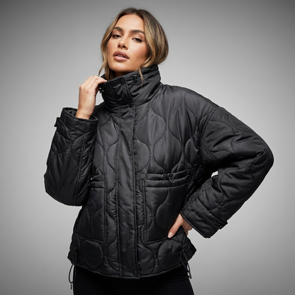 Chaqueta Acolchada con Cuello Alto para Mujeres Aria | Cierre Frontal con Cremallera, Bolsillos de Parche