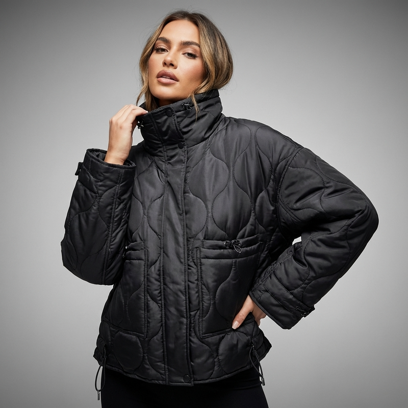 Chaqueta Acolchada con Cuello Alto para Mujeres Aria | Cierre Frontal con Cremallera, Bolsillos de Parche