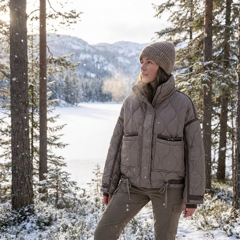 Chaqueta Acolchada con Cuello Alto para Mujeres Aria | Cierre Frontal con Cremallera, Bolsillos de Parche