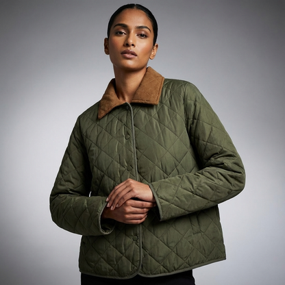 Veste matelassée pour femmes Avery | Couture en losanges, col contrastant