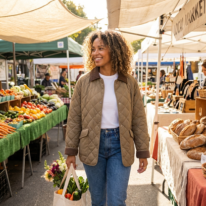 Veste matelassée pour femmes Avery | Couture en losanges, col contrastant