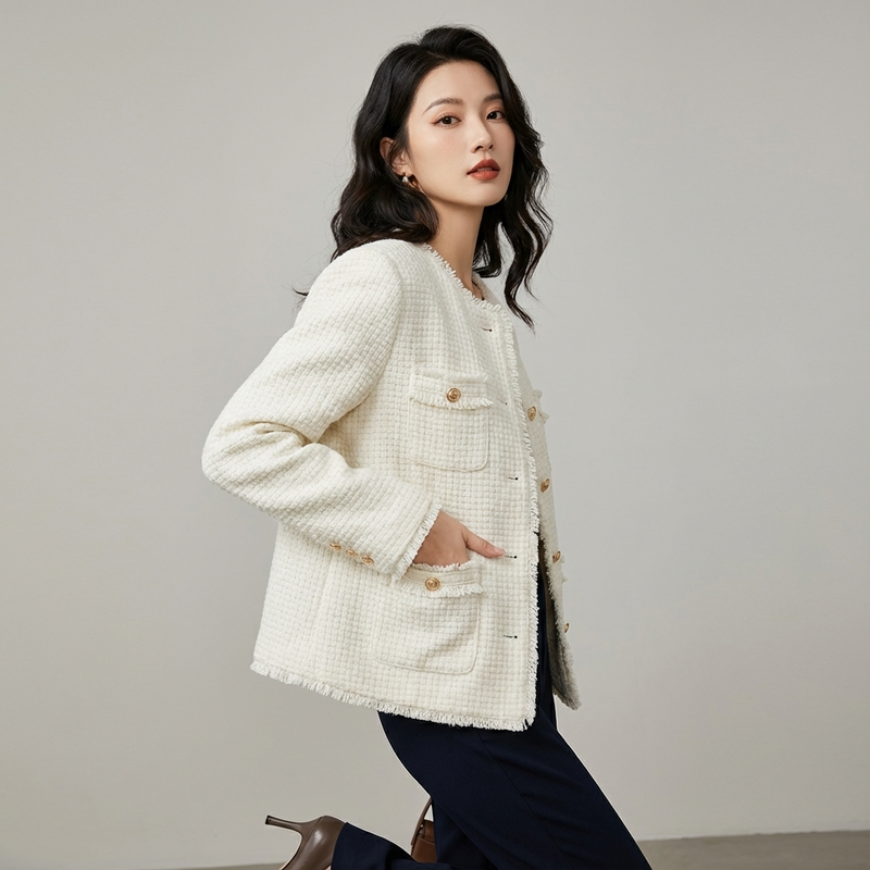 Chaqueta vintage para mujer Isabella | Acabado texturizado, Diseño con botones al frente