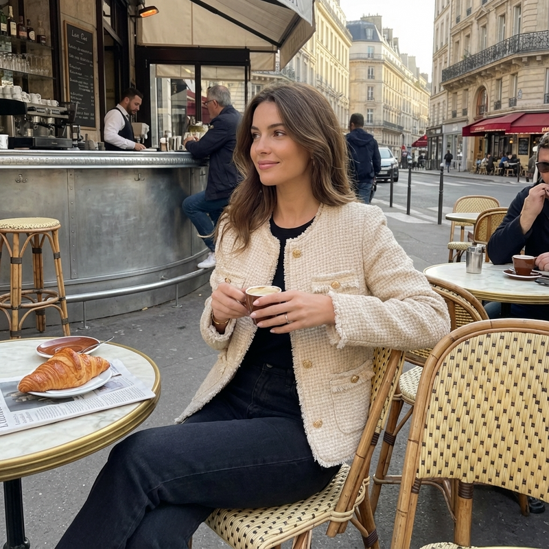 Chaqueta vintage para mujer Isabella | Acabado texturizado, Diseño con botones al frente