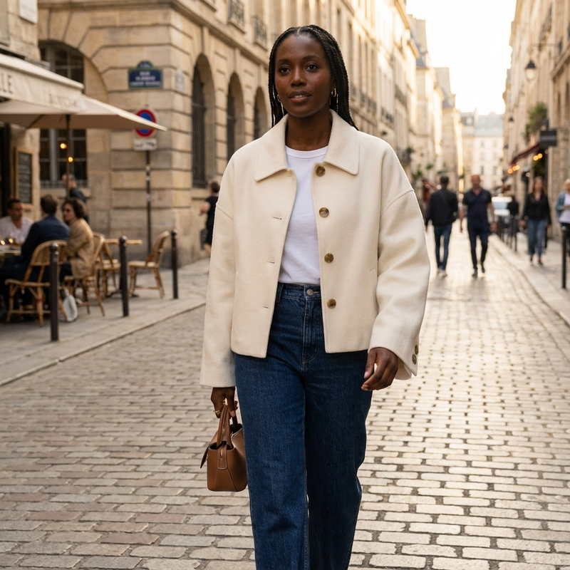 Manteau court pour femmes Clara | Boutonné devant, coupe décontractée