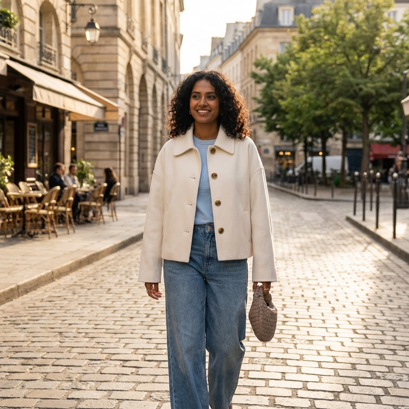 Manteau court pour femmes Clara | Boutonné devant, coupe décontractée