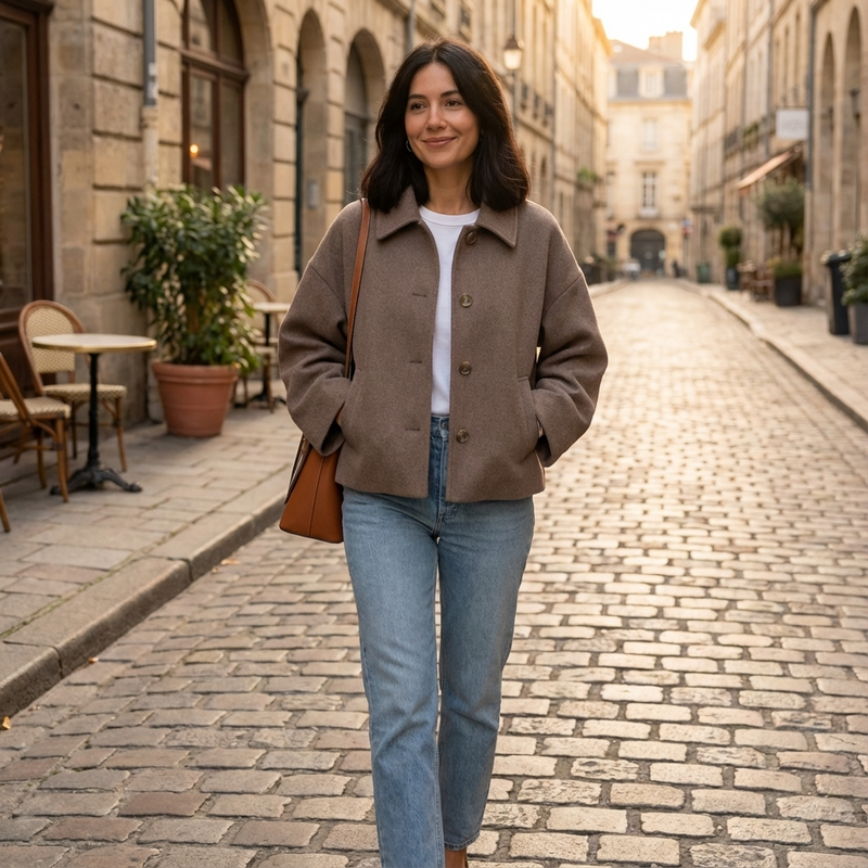 Manteau court pour femmes Clara | Boutonné devant, coupe décontractée