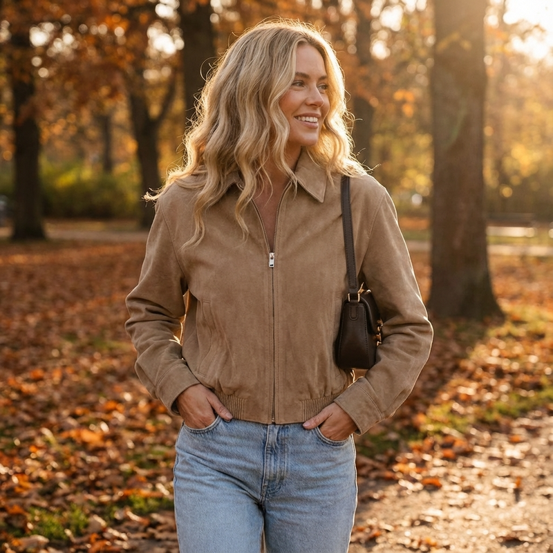 Blouson bomber pour femmes Aurelia | Fermeture éclair sur le devant, longueur courte