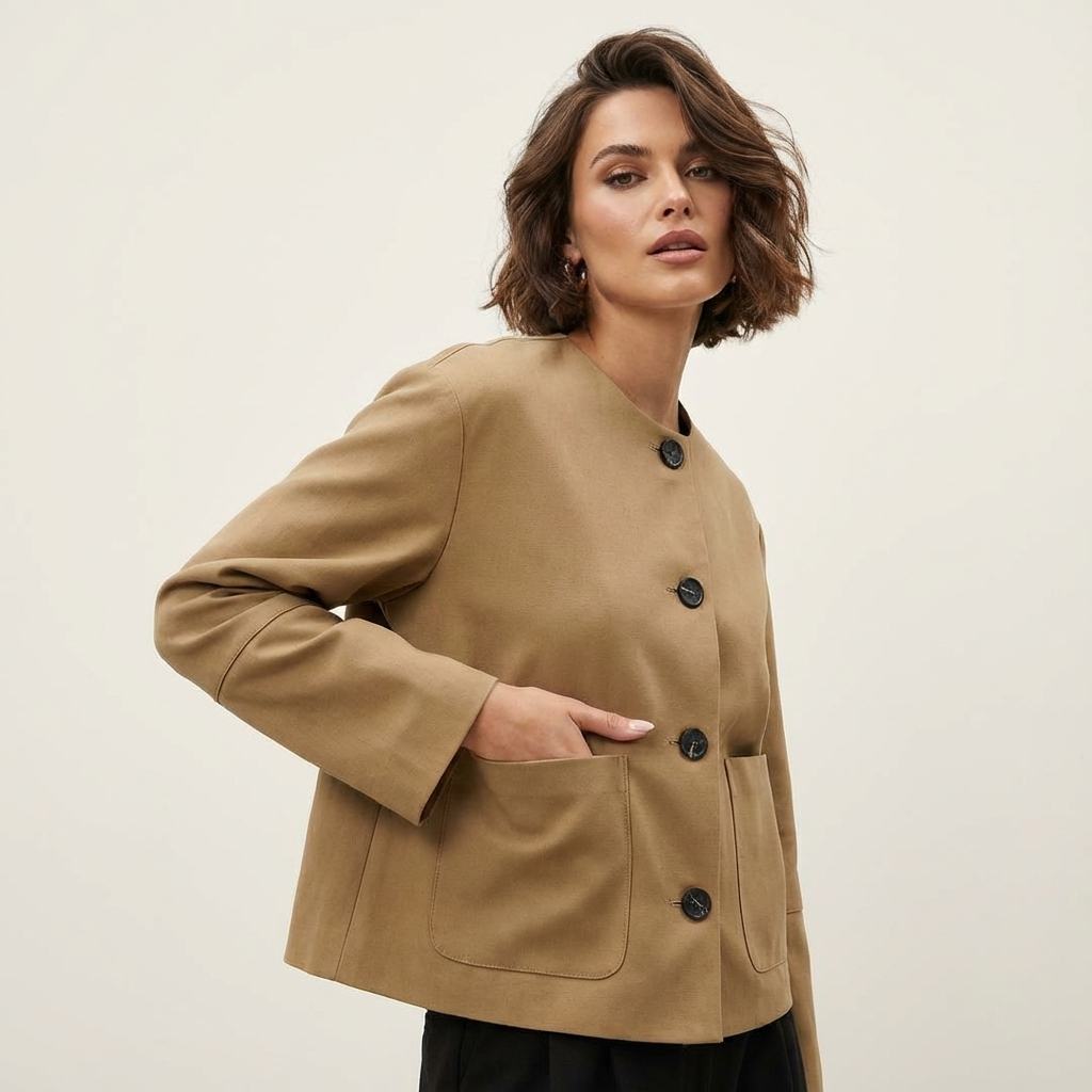 North Liora Women’s Cropped Jacket | Round Neckline, Button Front