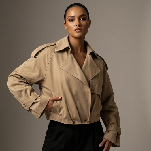 Trench court pour femmes Elodie | Large revers, poignets ceinturés