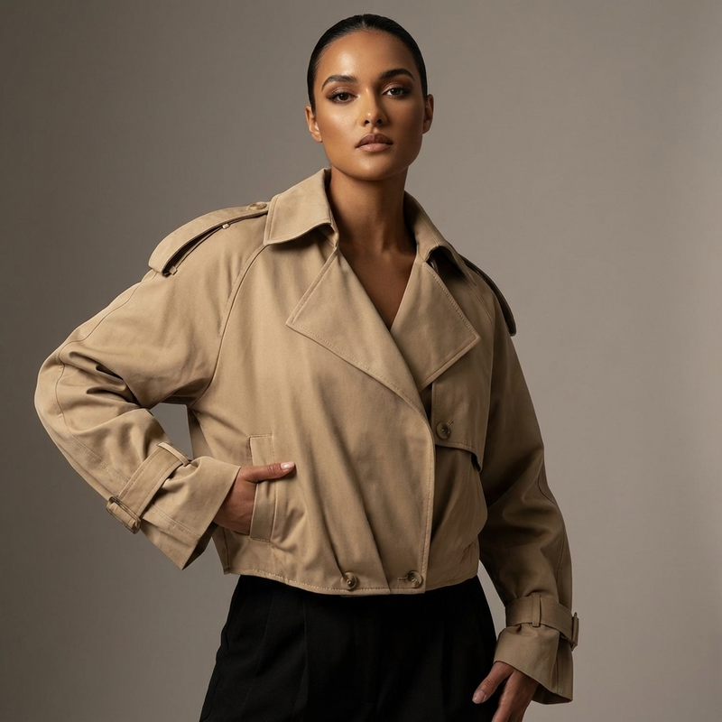 Trench court pour femmes Elodie | Large revers, poignets ceinturés