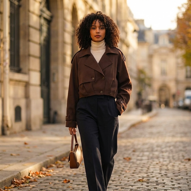 Trench court pour femmes Elodie | Large revers, poignets ceinturés