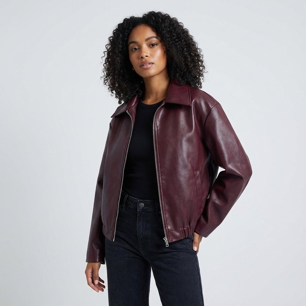 Elowen Women’s Cropped Jacket | Zip Front, Classic Collar