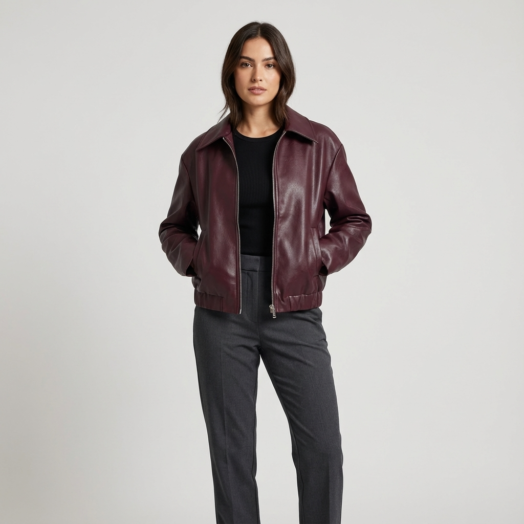 Elowen Women’s Cropped Jacket | Zip Front, Classic Collar