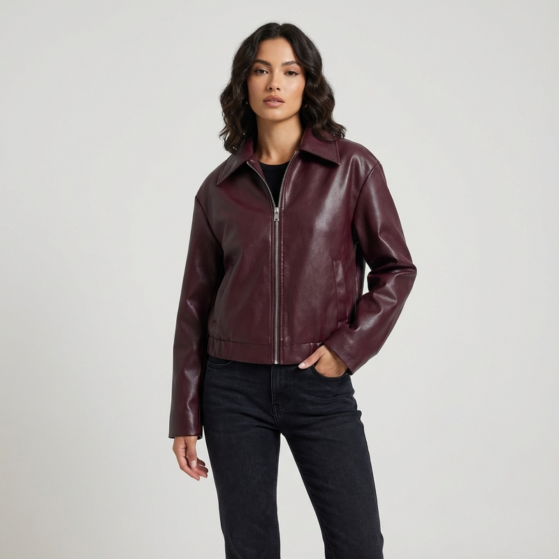 Elowen Women’s Cropped Jacket | Zip Front, Classic Collar